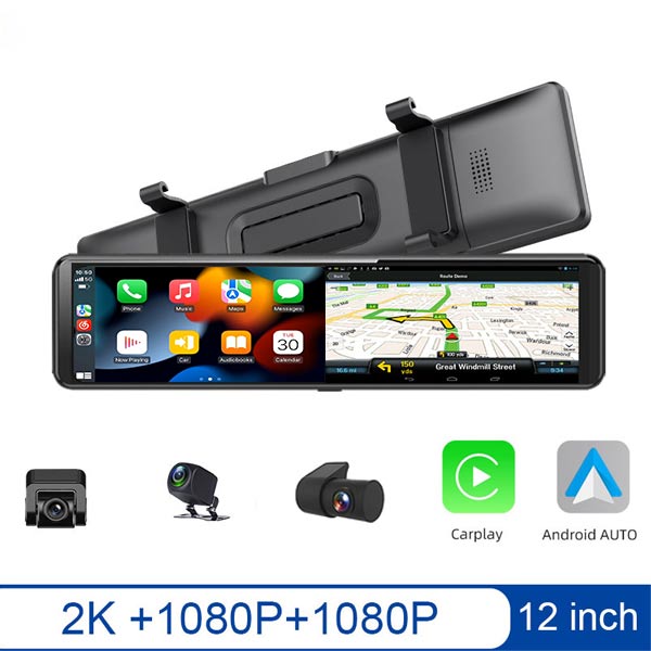 2.5K Touch Screen Carplay Mirror Dash Camera DVR with ADAS G-sensor rear  view camera