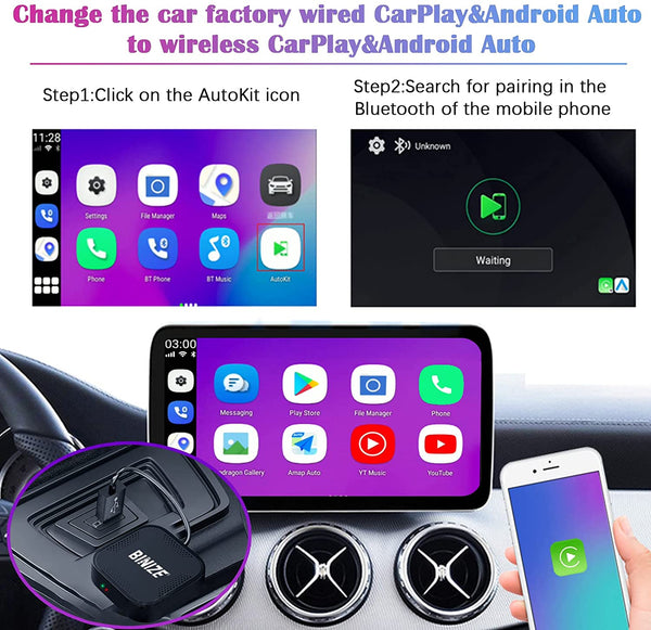 Adaptador inalámbrico Binize CarPlay para coche con CarPlay con cable