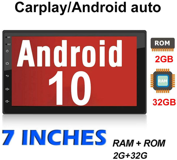 Double 2 DIN 7 Android Auto 10 Car Play Head Unit Radio GPS Navi WiFi DSP  w/CAM