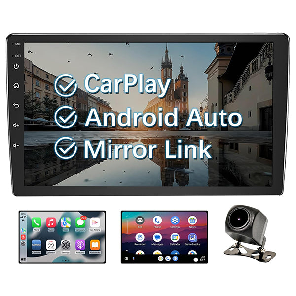 10 Inch Double Din Car Stereo with Wireless CarPlay Android Auto