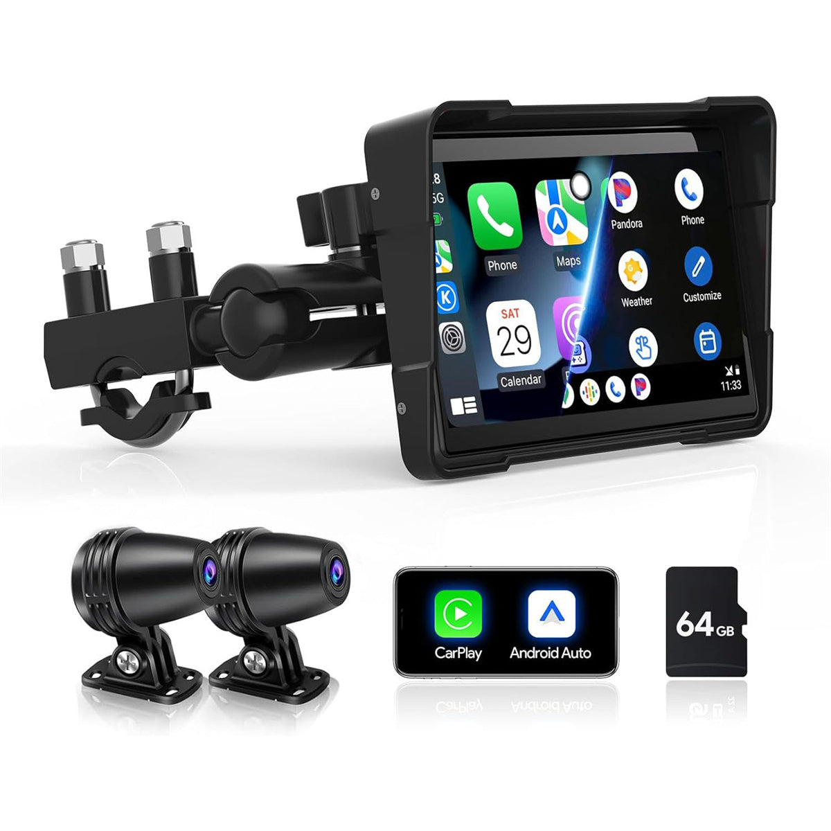 Binize 5 Inch Motorcycle CarPlay Waterproof Screen with Cameras