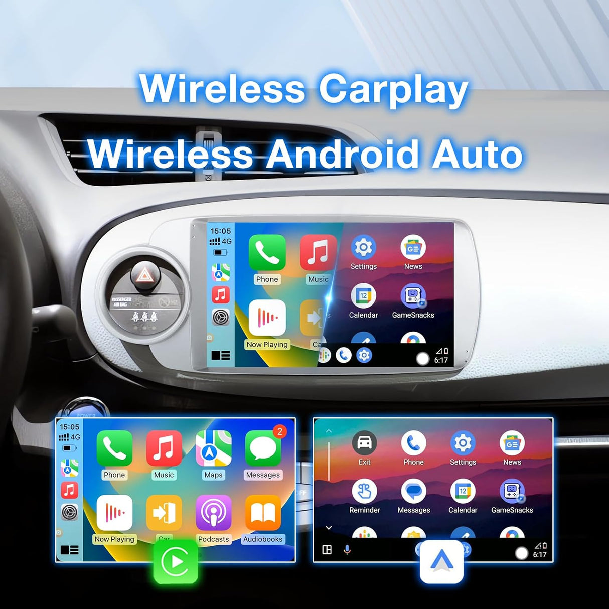 Android Car Stereo for Toyota Yaris 2012-2017 with Wireless CarPlay, Android Auto, Mirror Link