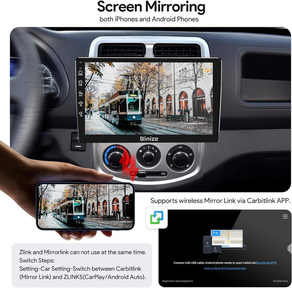 10 Inch Android Car Stereo Single Din CarPlay Car Radio with Camera