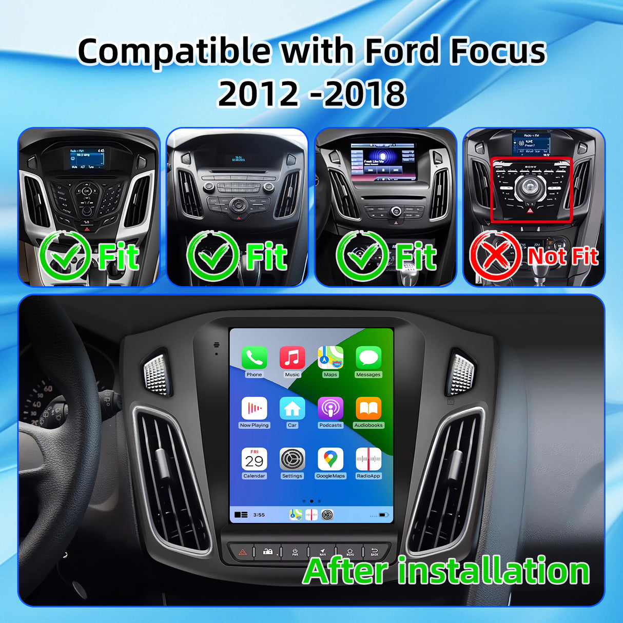 Binize 9 pulgadas Ford Focus 2017 Apple CarPlay radio del mercado de accesorios