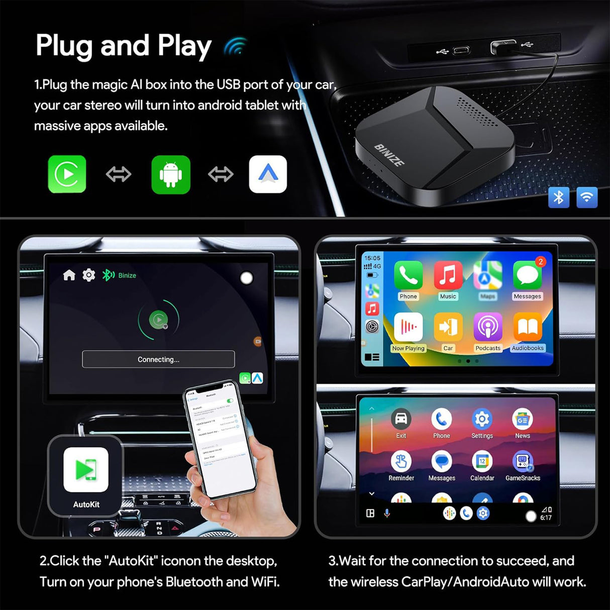 Android 13 Wireless CarPlay Ai Box for Toyota Tundra 2019 2020