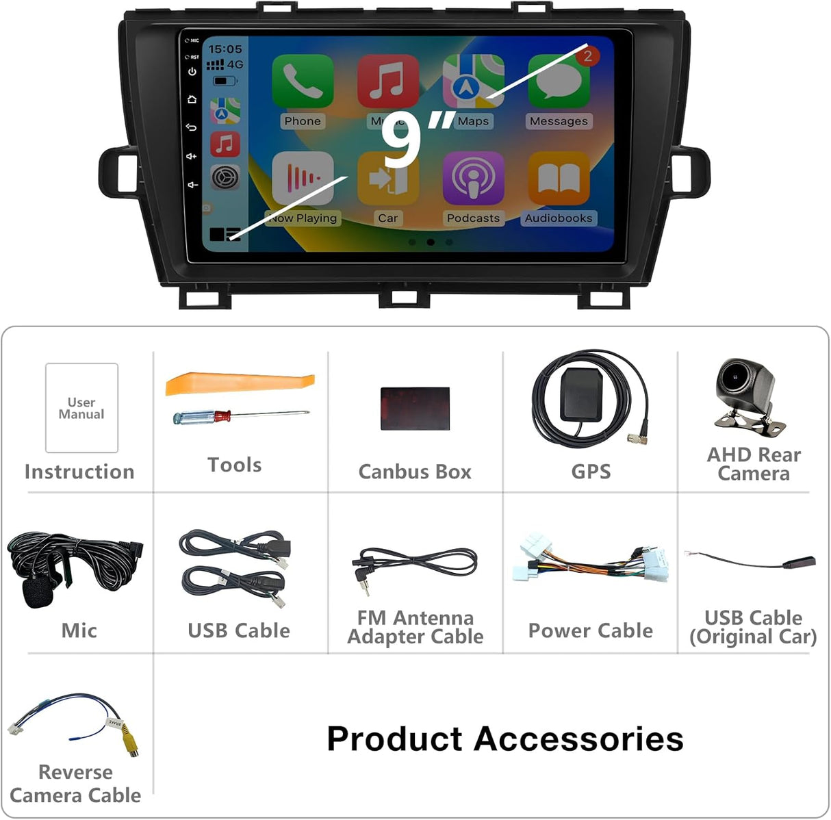 9 Inch Android Car Stereo  for 2010-2015 Toyota Prius with wireless CarPlay/Android Auto